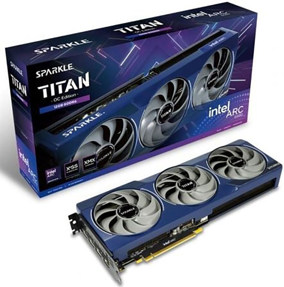 A midrange Battlemage card with 12GB GDDR6 and a tri-fan TORN 2.0 cooler that punches hard at 1080p–1440p, plus full-stack media engines (AV1/HEVC/H.264 encode/decode) that make it great for gaming rigs or Plex/Jellyfin transcoding. Outputs include HDMI 2.1 and DP 2.1 with support for up to four displays.