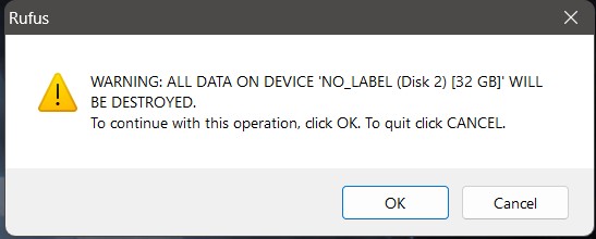 Rufus Format Warning