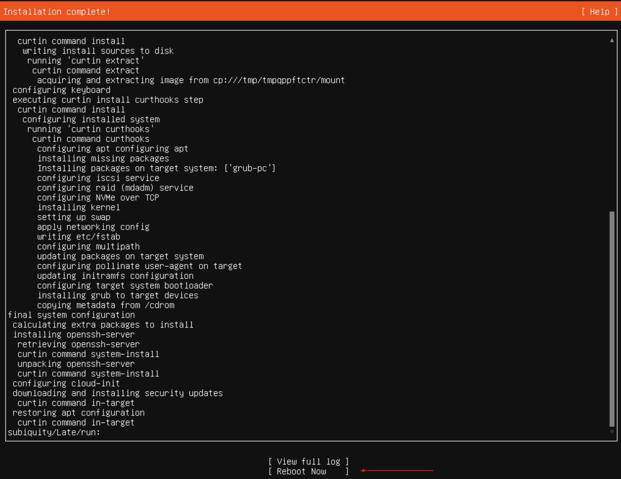 Ubuntu Server Install Reboot