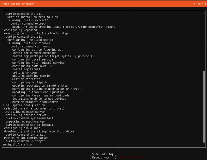 Ubuntu Server Install Reboot