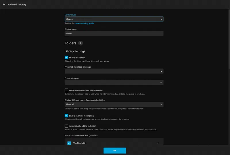 Jellyfin Library Options Screen